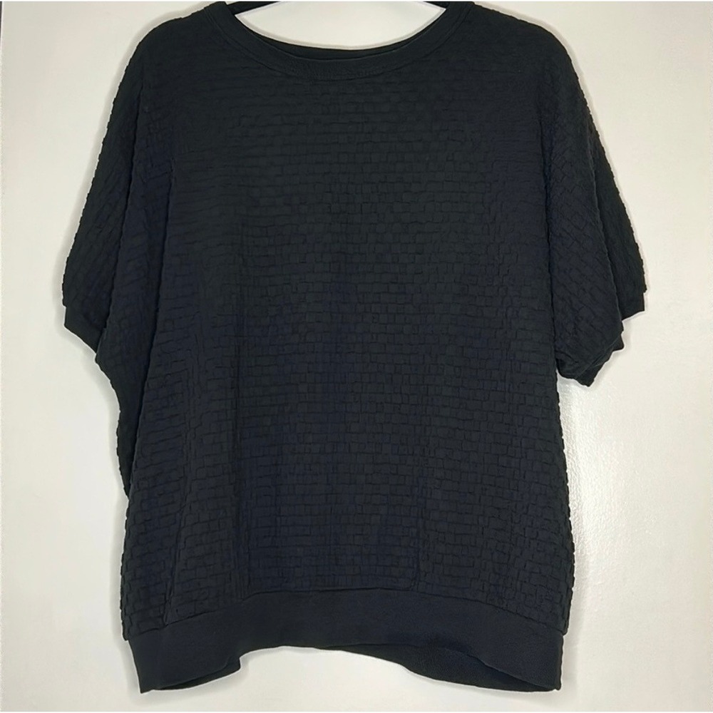 Vintage Donnkenny Classics Black Textured Basketweave Knit Short Sleeve Top XL